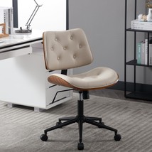 Armless Home Office Chair: Contemporary Walnut Chair With Wheels, Mid Back - $168.96