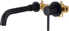 Yardmonet Wall Mount Bathroom Faucet Matte Black, 360° Swivel Solid Brass Long - £72.73 GBP