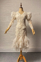 Vintage Style White Lace Dress Outfit Sleeve Mermaid Lace Bridal Wedding Outfit