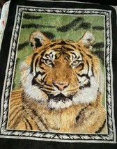 Shavel Vintage Animal Print Tiger Large Reversible Blanket Throw Border 76x60 - £62.63 GBP