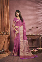 Designer Pink Pure Heavy Viscose Weaving Work Sari Georgette Party Wear Saree - £67.10 GBP