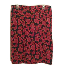 Lularoe L Cassie pencil skirt roses stretchy pink red green - $15.00