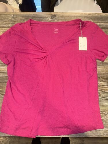 Women&#39;s Short Sleeve V-Neck Linen T-Shirt - A New Day Pink XXL. NWT. M - $7.91