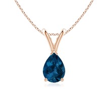 ANGARA 0.8 Ct AAA-Grade Pear-Shaped London Blue Topaz Pendant in 14K Solid Gold - $379.05