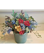Beautiful Artificial Spring Floral Arrangement w/ Greenery In Blue Ceram... - £38.89 GBP