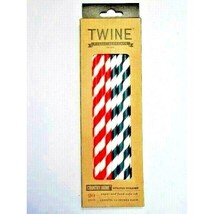 Twine Rustic Elegance Paper Straws 20-Piece Food Safe Stripe Ink Red Whi... - $13.99