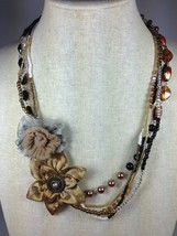 Handmade Multi-strand Gold Brown Dahlia Rose Flower Colored Stone Necklace 23&quot; - £19.77 GBP