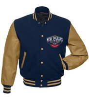 New Orleans Pelicans Varsity Jacket – Navy Wool Body with Tan Leather Sl... - $140.00+