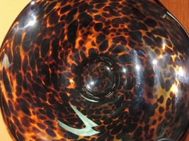Art Glass Bowl 13&quot;x Amber Tortoiseshell Leopard spot safari Large blown compote - £14.15 GBP