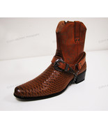 Brand New Mens Cowboy Boots Western Snake Skin Print Zippper Buckle Harn... - $606.61 MXN+