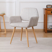 Fabric Upholstered Side Dining Chair with Metal Leg(Beige fabric+Beech Wooden - £85.45 GBP