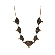 Amita Vintage Damascene Japanese Fan Gold Inlaid Fan Necklace Gold Tone Vintage - $89.09