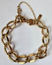 Vintage Monet Gold-tone Chain Link Bracelet W/Safety Chain-Fold Over Clasp 8&quot; - £18.73 GBP