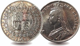 Great Britain 1887 Queen Victoria Silver Half Crown Made in London - $68.81