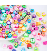 100pcs Random Polymer Clay Stars Fruit Flowers Happy Faces Hearts Beads ... - £6.25 GBP