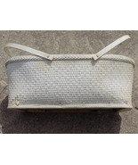 Antique WICKER BABY BASSINET Large CRADLE BASKET WHITE 12&quot;deep x 21&quot;wd x... - $123.74