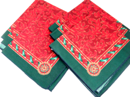 Christmas Cloth Napkins Red Green Gold Cotton 17&quot; Square Set of 6 New - £7.11 GBP