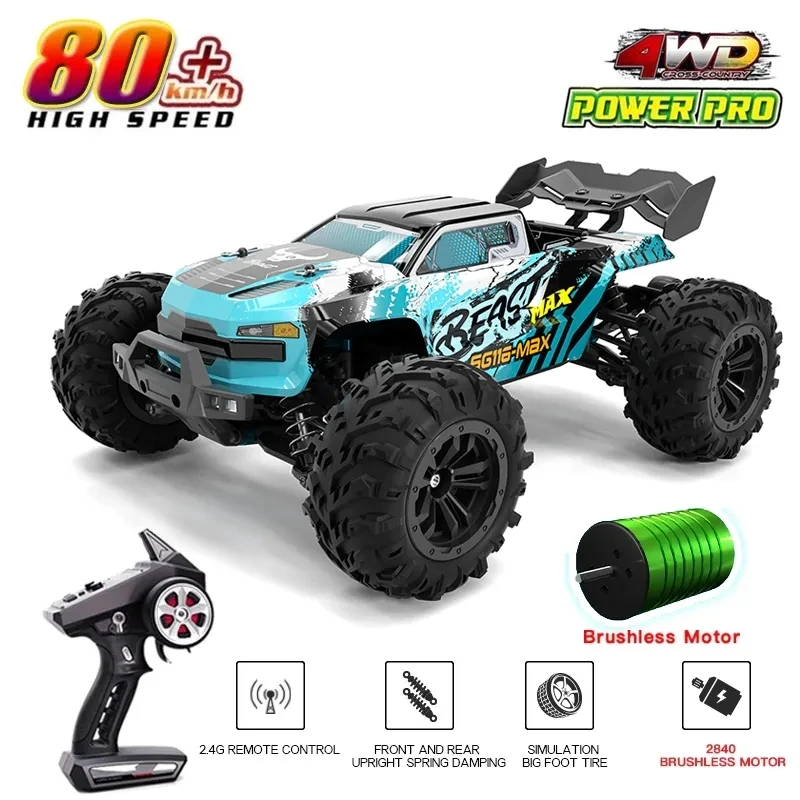 1:16 4WD RC Car 80KM/H Or 40KM/H With LED Lights Remote Control Cars Off-Road - £99.70 GBP+