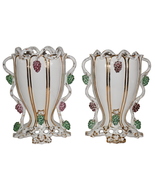 Pair Lg 1930s Ugo Zaccagnini Italian Vases Hand Decorated w Grapes & Vines Motif - £519.58 GBP