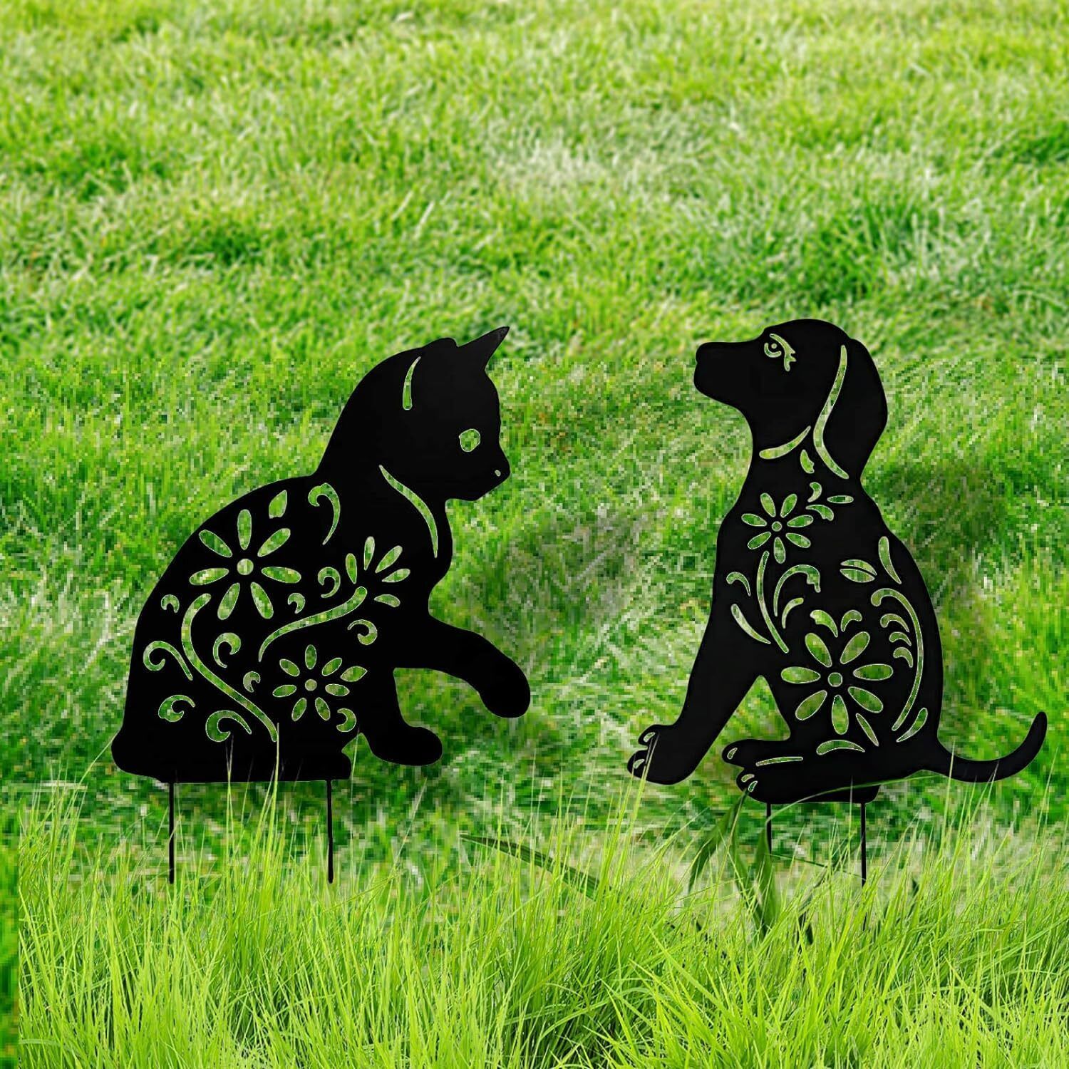 Animal Silhouette Garden Yard Lawn Stake 2 Pc Sets CAT or DOG Outdoor Ho... - $21.77+