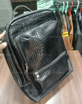 Black Leather Bag Laptop Bag Crocodile Print Leather Backpack for Women ... - £125.52 GBP