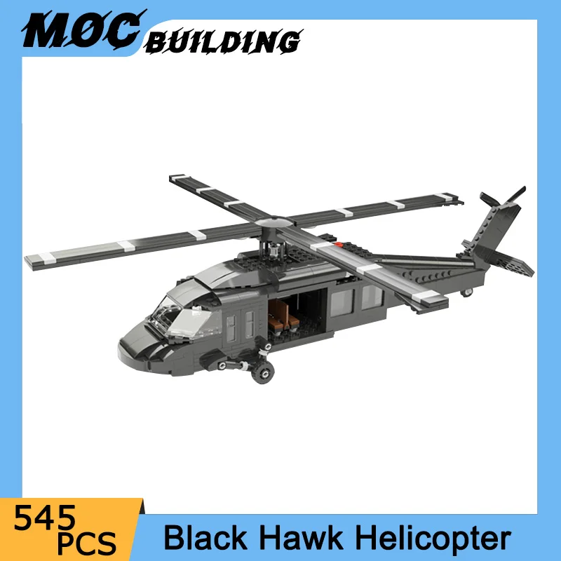 MOC Building Blocks Black Hawk Helicopter Model Armed Transport Aircraft DIY - £69.20 GBP