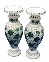 12&quot; Malachite Stone Flower Vase Pot 2Pcs Semi Precious Luxury Gifts Decor - £1,933.01 GBP