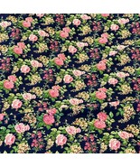 Cotton Fabric Pink Roses Flowers on Navy HUMBERTO PADRON 44&quot; x 78&quot; Cotta... - £11.08 GBP