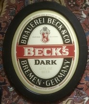 Vintage Becks Dark Beer Sign Mirror Brauerei Beck &amp; Co Bremen Germany 23&quot; Framed - £75.14 GBP