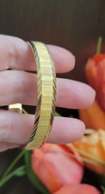 Monet Gold Tone Diamond Cut Design Bangle Bracelet Sm/Med Wrist Vintage Signed - $22.24