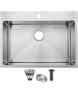 Commercial 28 inch 16 Gauge Top mount Drop-in Single Bowl Basin Handmade... - $728.99