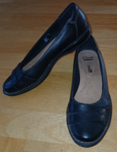 Clarks Women’s Pegg Abbie Flat Black Leather Slip On Ballet Shoe Size 91... - $22.00