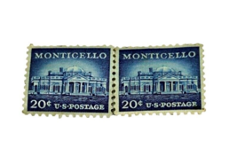US 20 Cent Monticello Stamp 1956 Scott 1047 Lot of 2 Blue and White *READ - £2.33 GBP