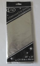 Viola Embossed Foil Silver Metallic Tissue Paper • 3 Large Sheets 20&quot; x 26&quot; - £3.88 GBP