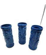 3 Tommy Bahama Rum Blue Ceramic Tiki Mugs/Cups Pineapple Hawaii Bar 7&quot; Tall - $59.99