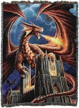 72x54 DRAGON FURY Flames Castle Mythical Fantasy Tapestry Afghan Throw B... - $63.36