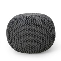Luxurious Bordeaux Knitted Cotton Round Pouf Ottoman, Gray, 20x20x13 In. - $89.99
