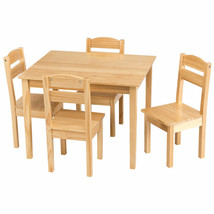5 PCS Kids Study Table Chair Set Pine Wood Play Gaming Table &amp;4 Chairs Natural - £142.75 GBP