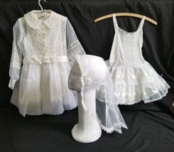 Vintage 60s Girl Baptism/communion White Organza Dress/Petticoat/veil Set Size 6 - £54.30 GBP