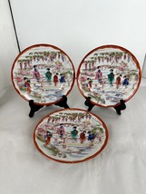 Japanese Antique China Three &amp; Ins. Plates Geisha Floral Structures 1921... - £44.09 GBP