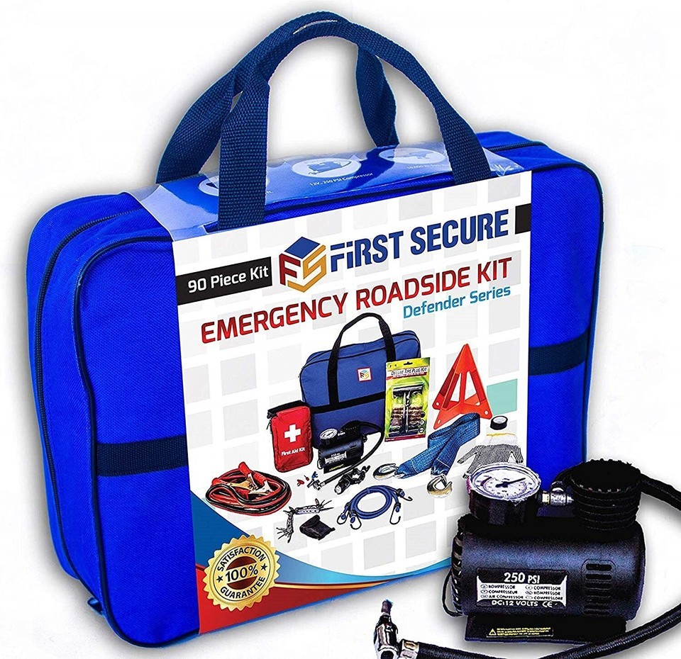 Car Emergency Roadside Tool Kit With Portable Air Compressor Jumper Cabl... - $156.97
