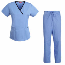 Women&#39;s Scrub Set Medical Neck mock wrap Top and Drawstring Cargo Pants - $38.98
