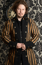 NWT Men&#39;s Steampunk Black Brown Stripe Coat Victorian Goth Vampire Pirat... - $88.09