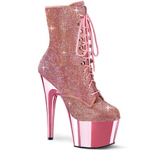 PLEASER Sexy 7&quot; Heel Baby Pink Chrome Platform Rhinestones Covered Ankle... - $1,855.49 MXN