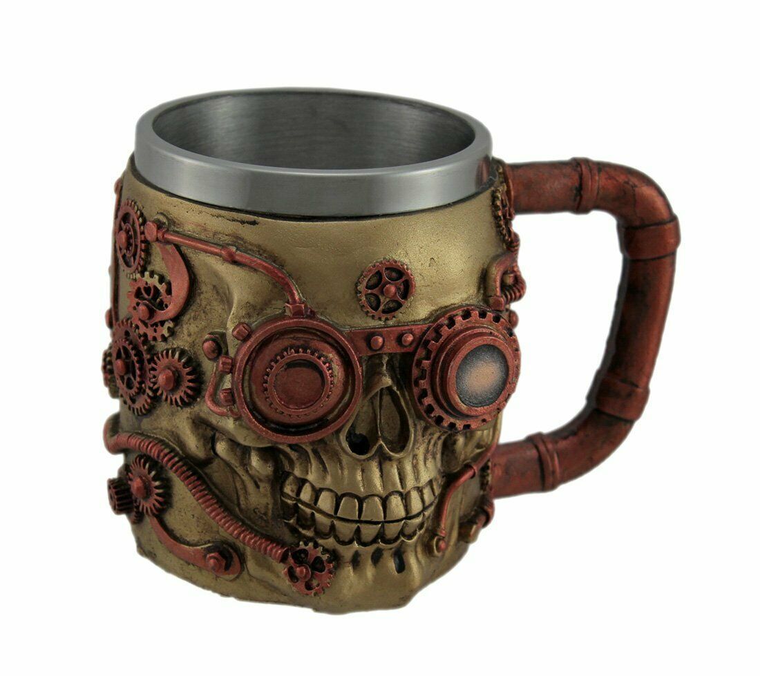 Ebros Metallic Copper Steampunk Skull Mug W/Stainless Steel Liner