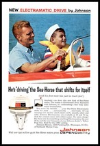 1962 Johnson Sea Horse Outboard Motor Vintage Print Ad Father Son Boating Decor - £8.30 GBP