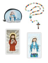 Girl&#39;s Children&#39;s Rosary, Mary Case, Prayer Cards, Hand Sanit. Set Mini Saints - £12.52 GBP