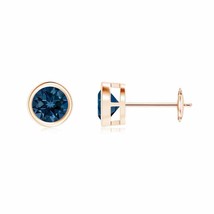 ANGARA Bezel-Set London Blue Topaz Solitaire Stud Earrings in 14K Rose Gold - £290.40 GBP