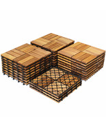 27Pcs Wood Patio Interlocking Tiles Acacia Slat Garden Indoor &amp;Outdoor - £132.77 GBP