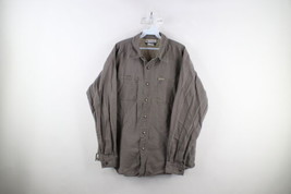 Vintage Columbia Mens Medium Faded Spell Out Canvas Collared Button Shirt Gray - £31.10 GBP